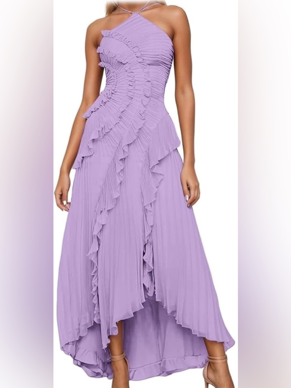 Lavender Ruffled Halter Maxi Dress - Elegant Women’s Evening Dress
